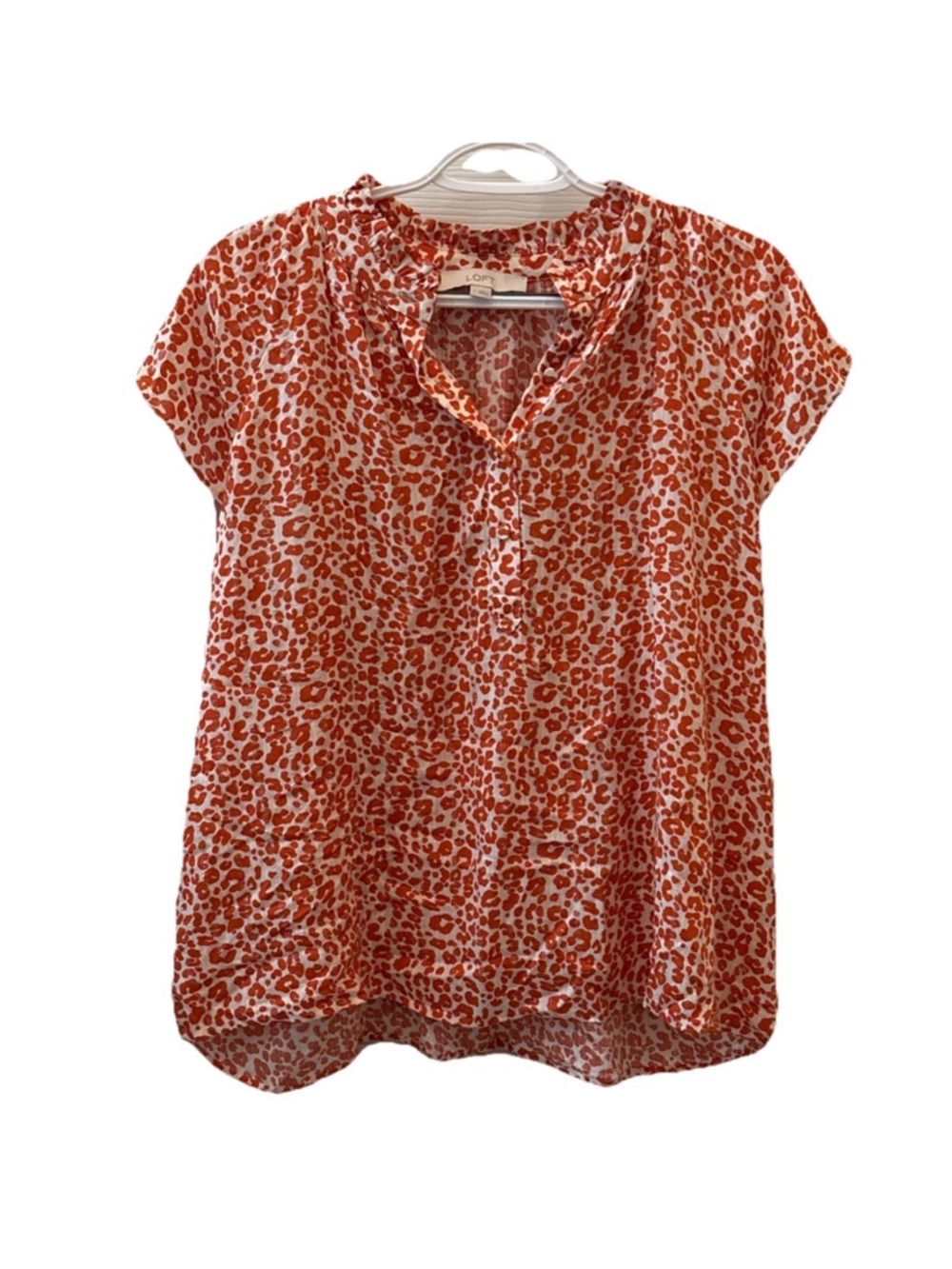 LOFT Orange Cream Animal Print Short Sleeve Blouse Size Large
